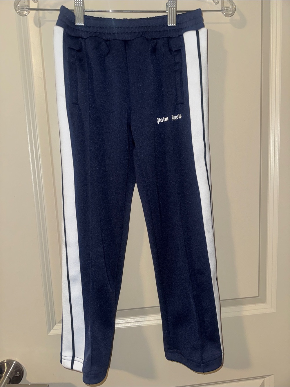 Palm Angels Kids Navy Joggers with White Side Stripes